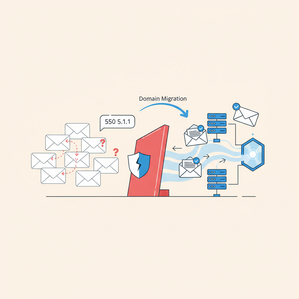 Fixing `550 5.1.1 User unknown` After Domain Migration — illustration
