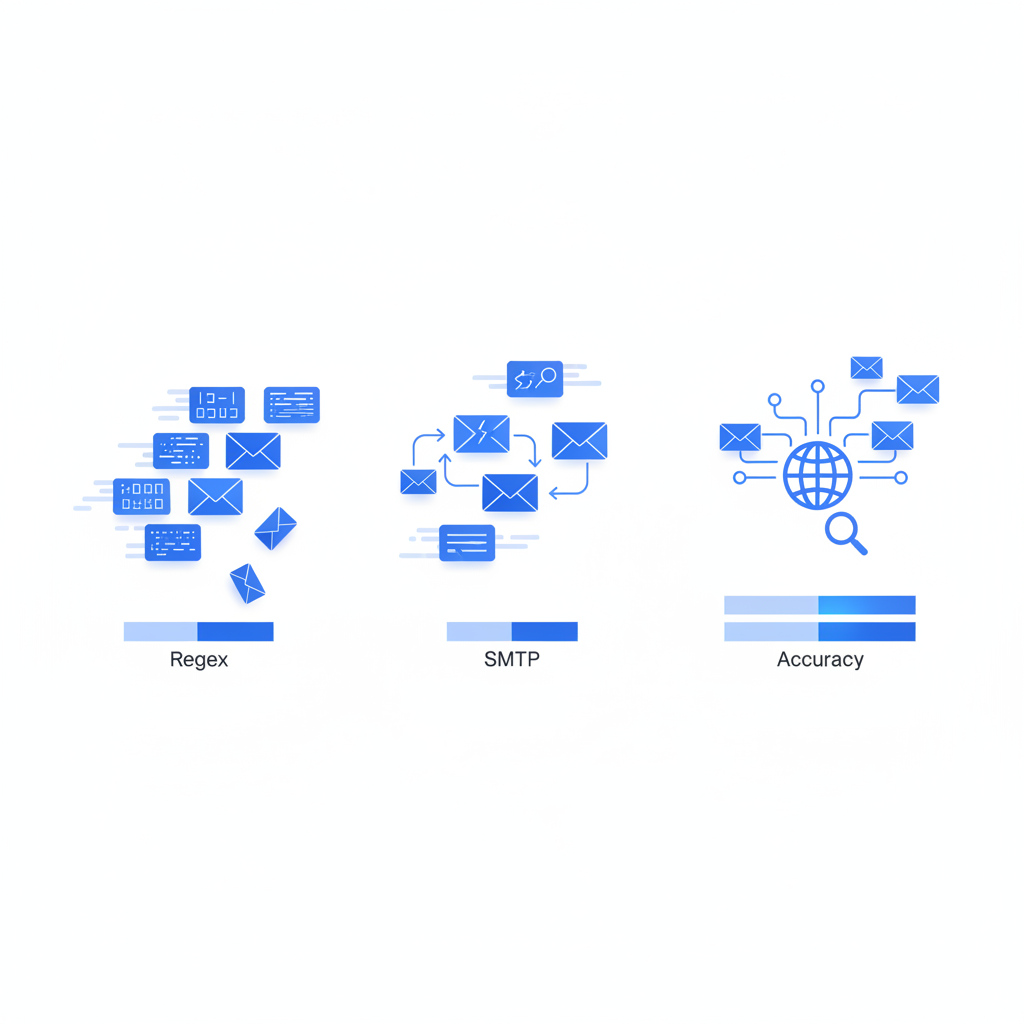 Free Email Checker Accuracy: Regex vs SMTP vs DNS — illustration